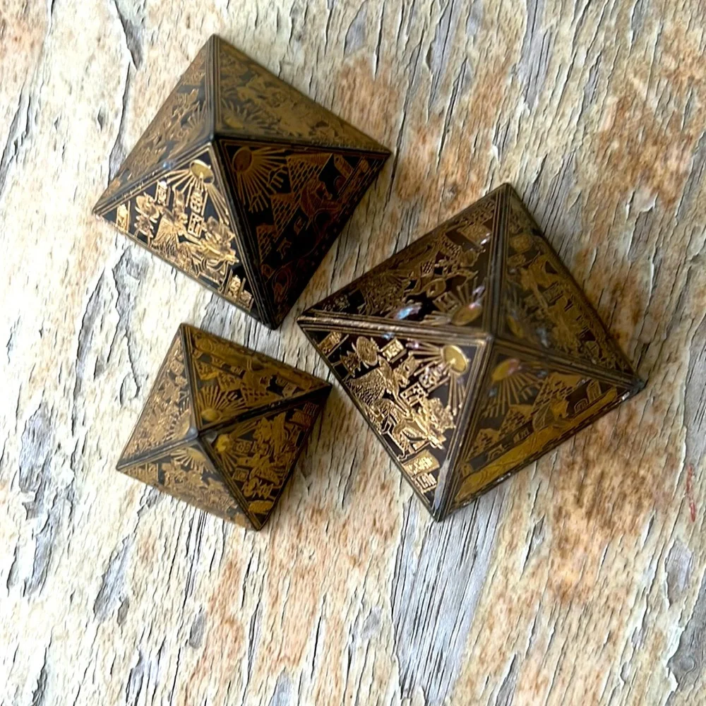 COPY - Vintage 3 Small Egyptian Etched Brass Pyramids